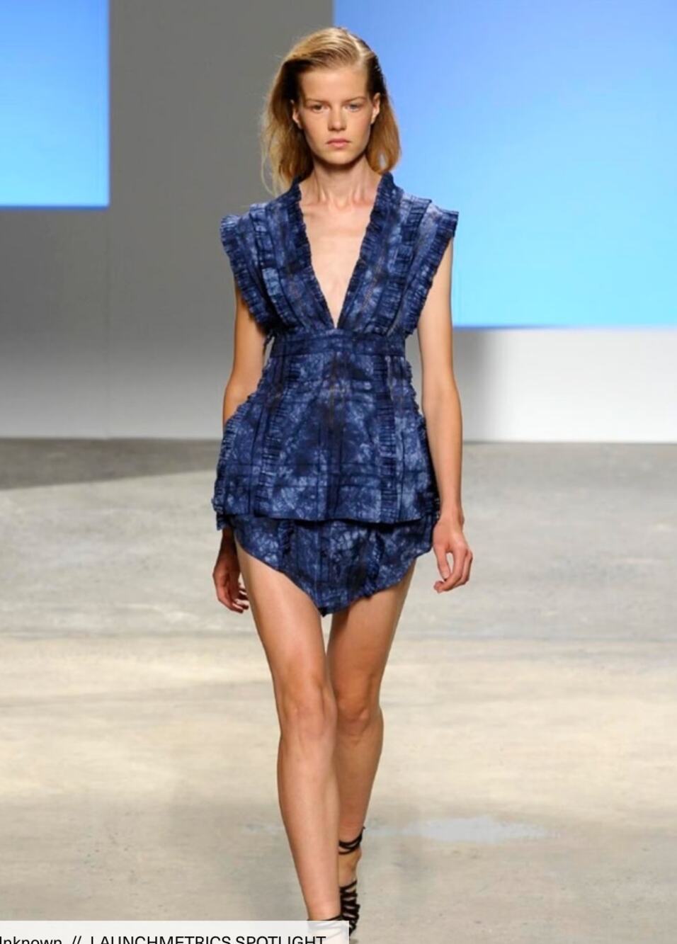 THAKOON Women's Indigo Tie-Dye Ruffle Top Size 8 Sleeveless Boho Designer $660
